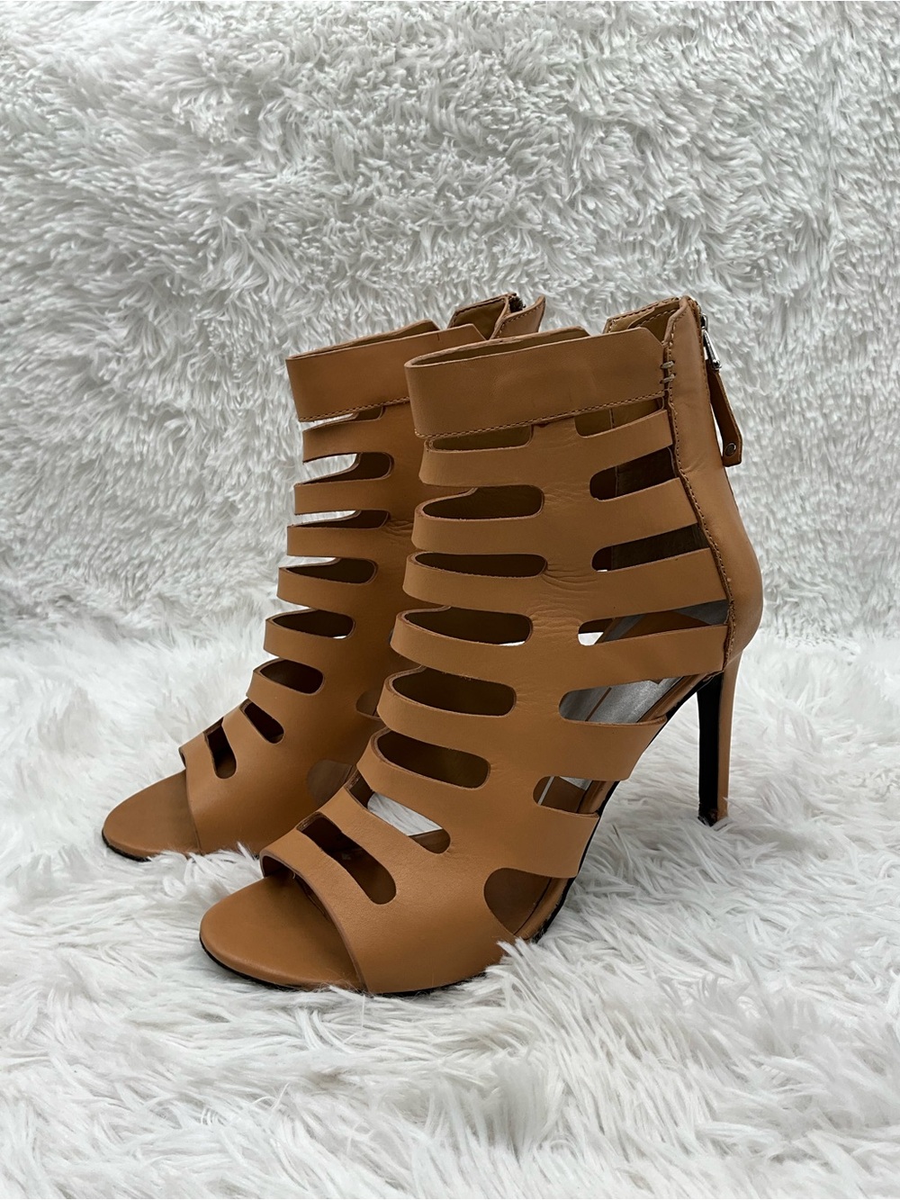 Dolce Vita Stilettos Size 10 Cognac Leather Cage Gladiator Stiletto Sandal
